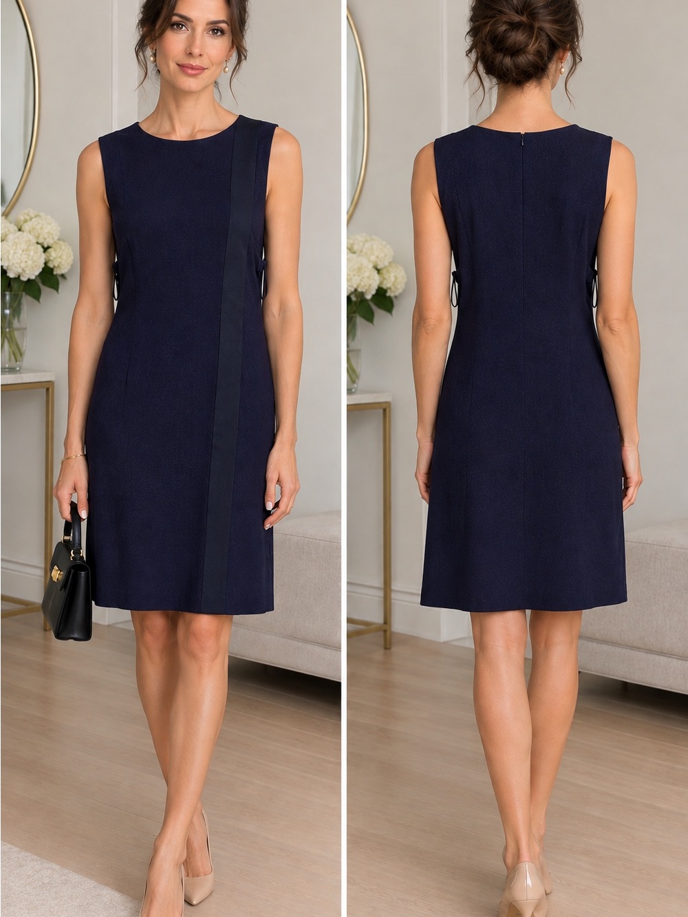 Salvatore Ferragamo Navy Sleeveless Sheath Dress